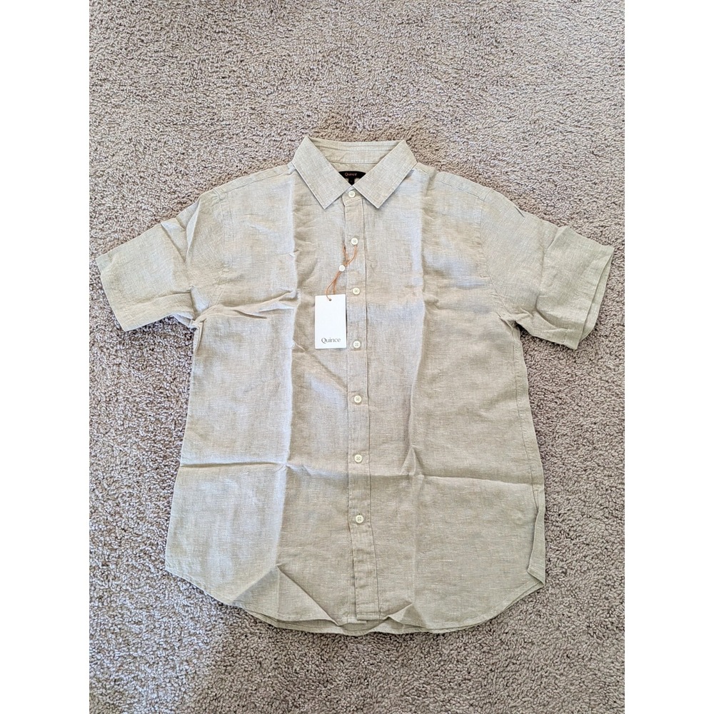 Quince 100% European Linen Relaxed Short Sleeve Shirt Mens Large Flax NWT
